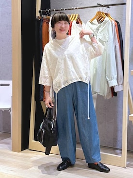 「LOWRYS FARM（ローリーズファーム）のステンレスｈｏｏｐピアス　588509（ピアス（両耳用）、ゴールド系）」を使った、haru.さん（レディース・160cm）の春コーディネート