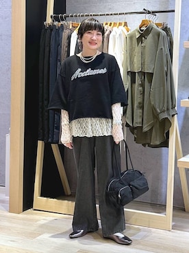 「LEPSIM（レプシィム）の総レース長袖ペプラム　637690（シャツ/ブラウス）」を使った、haru.さん（レディース・160cm）の春コーディネート