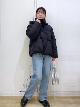 「ショートダウン」｜「アイテム（ジャケット/アウター）」を使った、rinaさん（レディース・155cm）の冬コーディネート