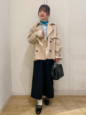 「スカートコーデ」｜「アイテム（トレンチコート）」を使った、rinaさん（レディース・155cm）の冬コーディネート