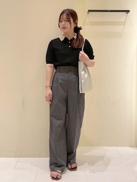 「アイテム（チノパンツ、グレー系）」を使った、rinaさん（レディース・155cm）の夏コーディネート