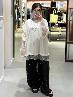 「LEPSIM（レプシィム）のステンレスロングアレンジネックレス　587102（ネックレス、シルバー系）」を使った、sereaさん（レディース）の夏コーディネート