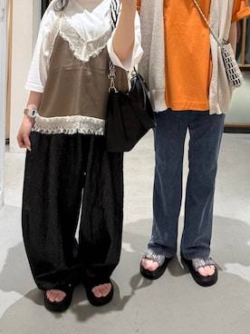 「LEPSIM（レプシィム）の《レプクル》バックパッチT　242850（Tシャツ/カットソー、ホワイト系）」を使った、sereaさん（レディース）の夏コーディネート