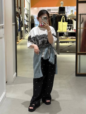 「LEPSIM（レプシィム）のAIRデニム長袖シャツ　639492（シャツ/ブラウス、ブルー系）」を使った、sereaさん（レディース）の夏コーディネート