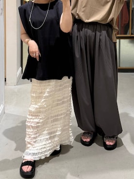 「LEPSIM（レプシィム）のボックスタックノースリーブ　242849（Tシャツ/カットソー、ベージュ系）」を使った、sereaさん（レディース）の夏コーディネート