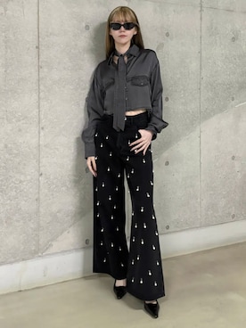 「JOSE MOON（ジョゼムーン）のFIBRIL SHORT SHIRT/フィブリルショートシャツ（シャツ/ブラウス、グレー系）」を使った、JOSE MOONさん（レディース・159cm）の春コーディネート