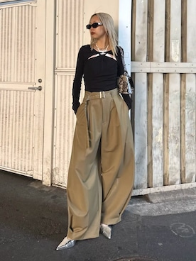 「JOSE MOON（ジョゼムーン）のCROSS PLATE TOPS/クロスプレートトップス（Tシャツ/カットソー、ブラック系）」を使った、JOSE MOONさん（レディース・159cm）の春コーディネート
