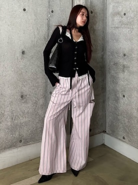 「JOSE MOON（ジョゼムーン）のLAYERED LACE CHOKER TOPS/レイヤードレースチョーカートップス（Tシャツ/カットソー、ブラック系）」を使った、JOSE MOONさん（レディース・159cm）の秋コーディネート
