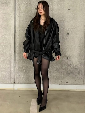 「JOSE MOON（ジョゼムーン）のRIDERS DETAIL TRENCH COAT/ライダースディティールトレンチコート（トレンチコート、ブラック系）」を使った、JOSE MOONさん（レディース・159cm）の秋コーディネート