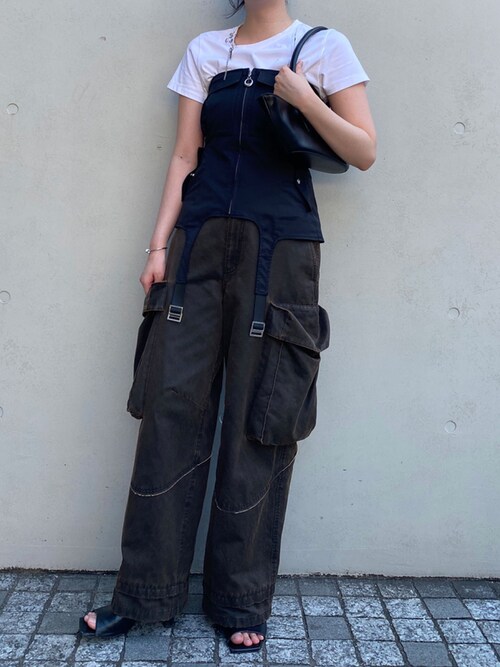 美品 ジョゼムーン 2way サロペット ワイドパンツ ハイウエスト 36 黒 