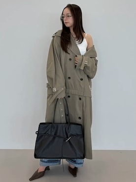 「JOSE MOON（ジョゼムーン）のOVER DETACHABLE TRENCH COAT/オーバーディタチャブルトレンチコート（トレンチコート、ベージュ系）」を使った、JOSE MOONさん（レディース・159cm）の秋コーディネート