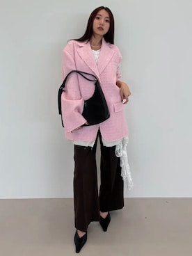 「JOSE MOON（ジョゼムーン）のARRANGEMENT JACKET/アレンジメントジャケット（テーラードジャケット、ピンク系）」を使った、JOSE MOONさん（レディース・159cm）の秋コーディネート
