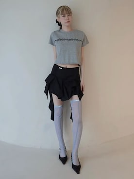 「JOSE MOON（ジョゼムーン）のMINIMUM LOGO TSHIRT/ミニマムロゴTシャツ（Tシャツ/カットソー、グレー系）」を使った、JOSE MOONさん（レディース・159cm）の春コーディネート