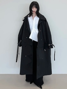 「JOSE MOON（ジョゼムーン）のREPOS OVER BOWTIE SHIRT with BIJOU/リポスオーバーボウタイシャツwithビジュー（シャツ/ブラウス、ホワイト系）」を使った、JOSE MOONさん（レディース・159cm）の秋コーディネート