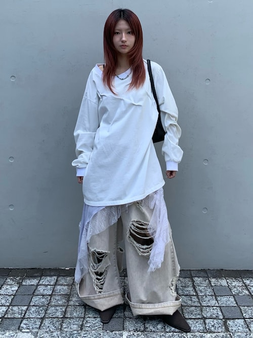 Tiji Jojo 着用 Grunge Wide Denim定価29700円 10OZ BLEACHED DENIM PARACHUTE PANTS(XS BlackxWhite): Yohji