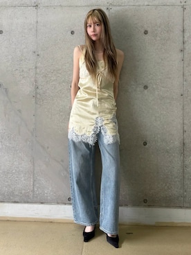 「JOSE MOON（ジョゼムーン）のLACE TLIM TUNIC/レーストリムチュニック（その他トップス、イエロー系）」を使った、JOSE MOONさん（レディース・159cm）の春コーディネート