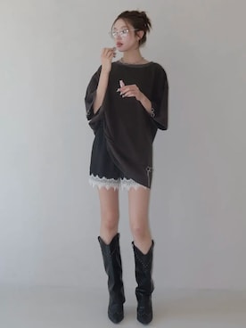 「JOSE MOON（ジョゼムーン）のPIGMENT OVER T/ピグメントオーバーT（Tシャツ/カットソー、グレー系）」を使った、JOSE MOONさん（レディース・159cm）の春コーディネート
