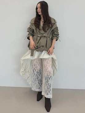 「JOSE MOON（ジョゼムーン）のOVER DETACHABLE TRENCH COAT/オーバーディタチャブルトレンチコート（トレンチコート、ベージュ系）」を使った、JOSE MOONさん（レディース・159cm）の秋コーディネート