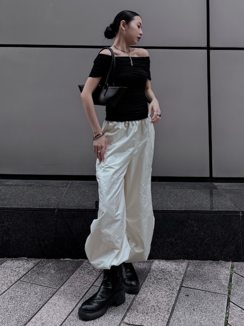josemoon GATHER OFF SHOULDER TOPS グレー GATHER OFF SHOULDER TOPS/ギャザーオフショルダートップス（T