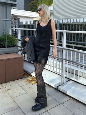 「JOSE MOON（ジョゼムーン）のLACE TLIM TUNIC/レーストリムチュニック（その他トップス、ブラック系）」を使った、JOSE MOONさん（レディース・159cm）の春コーディネート