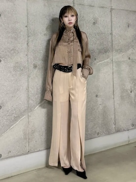 「JOSE MOON（ジョゼムーン）のFIBRIL SHORT SHIRT/フィブリルショートシャツ（シャツ/ブラウス、ベージュ系）」を使った、JOSE MOONさん（レディース・159cm）の春コーディネート
