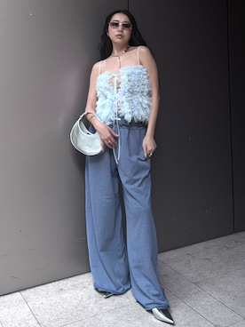 「アイテム（スウェットパンツ、ブルー系）」を使った、JOSE MOONさん（レディース・157cm）の夏コーディネート