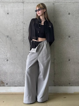「JOSE MOON（ジョゼムーン）のSHEER JOSEMOON SHORT SHIRTS/シアージョゼムーンショートシャツ（シャツ/ブラウス、ブラック系）」を使った、JOSE MOONさん（レディース・159cm）の春コーディネート