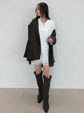 「JOSE MOON（ジョゼムーン）のLACE DOCKING SHORT PANTS/レースドッキングショートパンツ（その他パンツ、ホワイト系）」を使った、JOSE MOONさん（レディース・159cm）の秋コーディネート