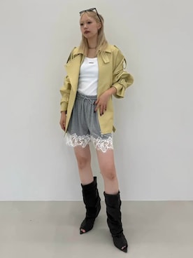 「JOSE MOON（ジョゼムーン）のRIB TANK/リブタンク（タンクトップ、ホワイト系）」を使った、JOSE MOONさん（レディース・159cm）の秋コーディネート