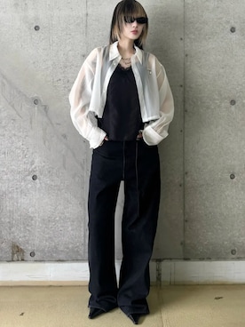 「JOSE MOON（ジョゼムーン）のSHEER JOSEMOON SHORT SHIRTS/シアージョゼムーンショートシャツ（シャツ/ブラウス、ホワイト系）」を使った、JOSE MOONさん（レディース・159cm）の春コーディネート