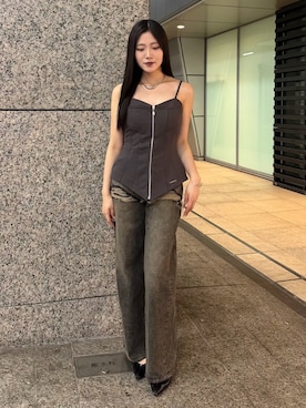 「JOSE MOON（ジョゼムーン）のLAYERED DETAIL SWEAT BUSTIER/レイヤードディティールスウェットビスチェ（その他トップス、グレー系）」を使った、JOSE MOONさん（レディース・159cm）の秋コーディネート