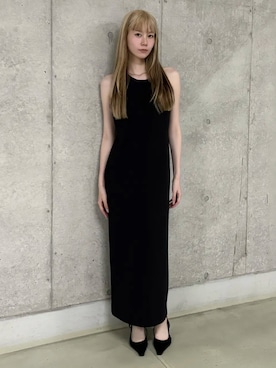 「JOSE MOON（ジョゼムーン）のCAVE BACK OPEN DRESS/カーブバックオープンドレス（ワンピース、ブラック系）」を使った、JOSE MOONさん（レディース・163cm）の夏コーディネート