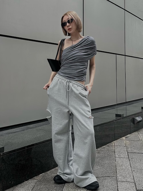 josemoon GATHER OFF SHOULDER TOPS グレー GATHER OFF SHOULDER TOPS/ギャザーオフショルダートップス（T