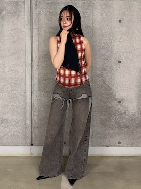 「JOSE MOON（ジョゼムーン）のSHEER PLEATED BLOUSE（シャツ/ブラウス、レッド系）」を使った、JOSE MOONさん（レディース・159cm）の秋コーディネート