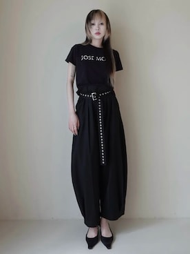 「JOSE MOON（ジョゼムーン）のMINIMUM LOGO TSHIRT/ミニマムロゴTシャツ（Tシャツ/カットソー、ブラック系）」を使った、JOSE MOONさん（レディース・159cm）の春コーディネート