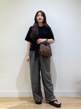 「URBAN RESEARCH DOORS（アーバンリサーチドアーズ）のBAICYCLON　EXCLUSIVE DRAW STRING BAG（ショルダーバッグ、ブラウン系）」を使った、あきらさん（レディース・149cm）の夏コーディネート