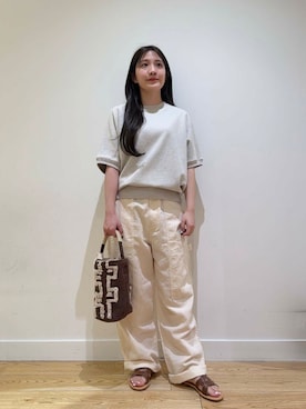 「かぐれ（カグレ）のサカリバーフレンチスリーブ（Tシャツ/カットソー）」を使った、あきらさん（レディース・149cm）の春コーディネート