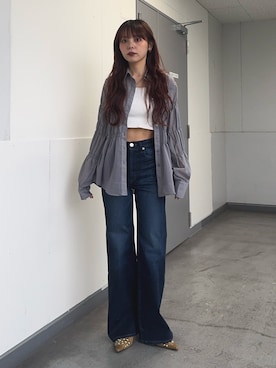 「SLY（スライ）のアイテム（シューズ）」を使った、永田紗也佳さん（レディース・156cm）の春コーディネート