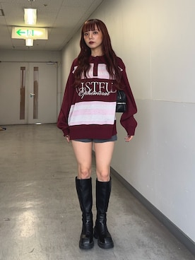 「アイテム（ポロシャツ）」を使った、永田紗也佳さん（レディース・156cm）の秋コーディネート