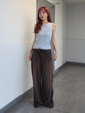 「SLY（スライ）のアイテム（パンツ）」を使った、永田紗也佳さん（レディース・156cm）の夏コーディネート