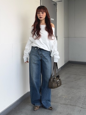 「SLY（スライ）のアイテム（バッグ）」を使った、永田紗也佳さん（レディース・156cm）の冬コーディネート