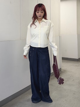 「SLY（スライ）のアイテム（パンツ）」を使った、永田紗也佳さん（レディース・156cm）の秋コーディネート
