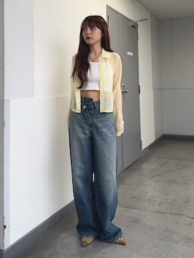 「SLY（スライ）のアイテム（シューズ）」を使った、永田紗也佳さん（レディース・156cm）の春コーディネート