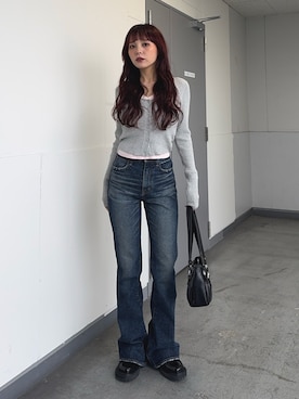 「SLY（スライ）のアイテム（バッグ）」を使った、永田紗也佳さん（レディース・156cm）の冬コーディネート