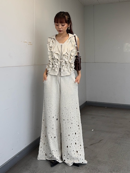 FRONT ZIP FRILL TOPS フロントジップ フリル トップス 夏服（T
