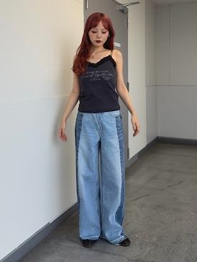 「SLY（スライ）のアイテム（パンツ）」を使った、永田紗也佳さん（レディース・156cm）の夏コーディネート