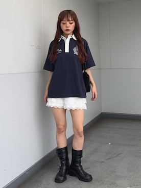 「アイテム（ポロシャツ）」を使った、永田紗也佳さん（レディース・156cm）の夏コーディネート