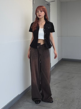 「THROW by SLY（スローバイスライ）のアイテム」を使った、永田紗也佳さん（レディース・156cm）の夏コーディネート