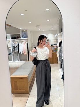 「mystic（ミスティック）のレースドッキングオフショル半袖Tシャツ（Tシャツ/カットソー、ホワイト系）」を使った、momoyoさん（レディース・158cm）の春コーディネート