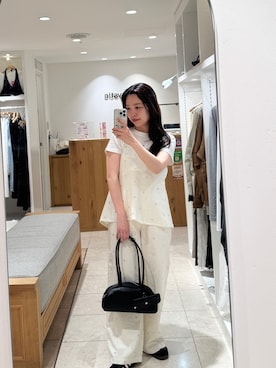 「mystic（ミスティック）のビジューフラワーホルタービスチェ（キャミソール、ホワイト系）」を使った、momoyoさん（レディース・158cm）の春コーディネート